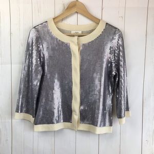 LOFT Silver Metallic Sequins Cardigan Size S NWT